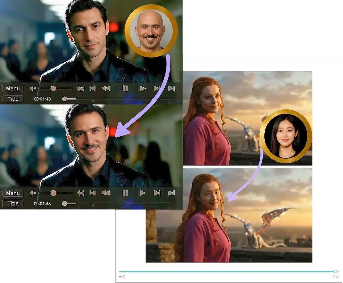 Two people in videos swapped with two different faces